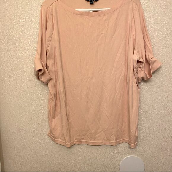 Ralph Lauren Jean blush pink cuffed sleeve scoop boat neck T-shirt Plus size 3X - Picture 1 of 8